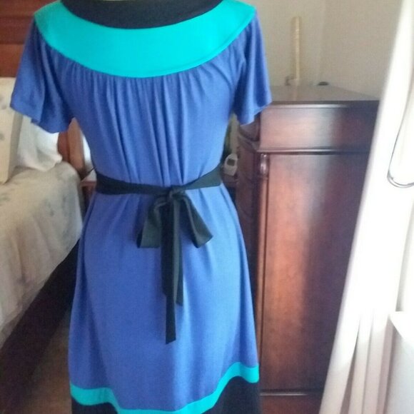 ELLE Color Block Belted Boho Empire Waist A-line Dress, size M - Picture 7 of 9